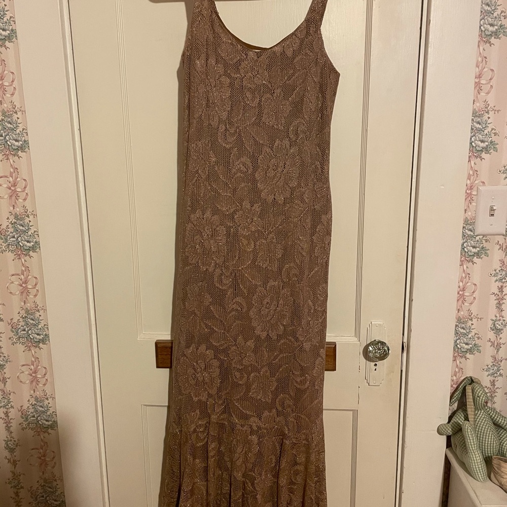 Spencer Alexis bronze lace maxi dress, size small